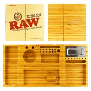 RAW TRIPLE FLIP BAMBOO MAGNETIC ROLLING TRAY