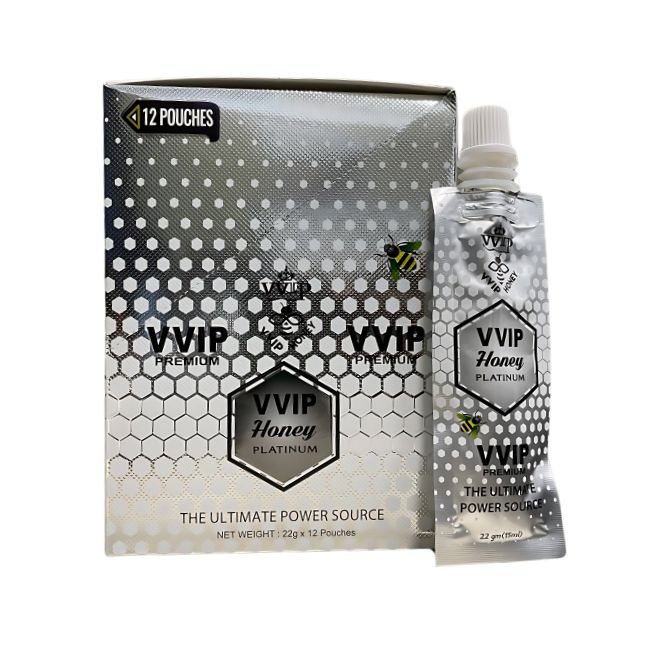 VVIP PREMIUM PLATINUM SILVER THE ULTIMATE POWER SOURCE HONEY FOR MAN 12 TUBES PER BOX