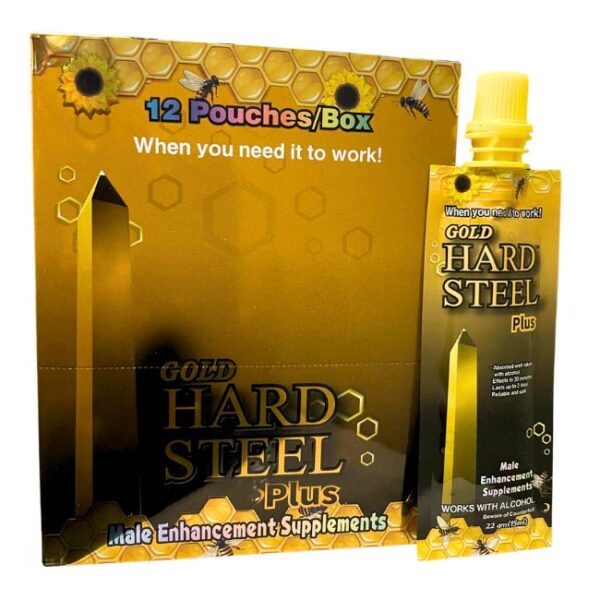 HARD STEEL GOLD PLUS MALE ENCHANCEMENT HONEY WORKS WITH ALCOHOL 12 TUBES PER BOX