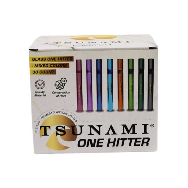 TSUNAMI PREMIUM GLASS ONE HITTER 30CT / BOX (MIXED COLORS)