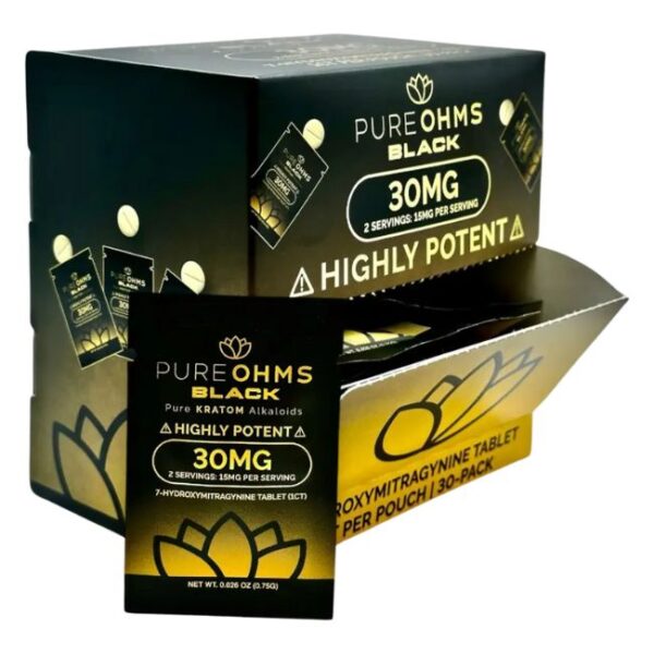 PURE OHMS BLACK 7 HYDROXYMITGRAGYNINE 30MG PER TABLET 1PK/ 30CT BOX