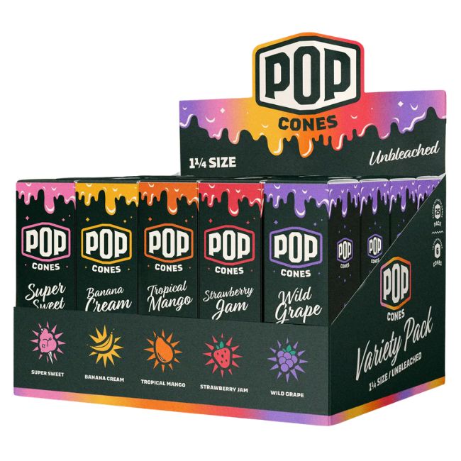 POP CONES 1 1/4 HAND ROLLED FLAVOR VARIETY PACK CONES 25CT/ BOX - Image 2