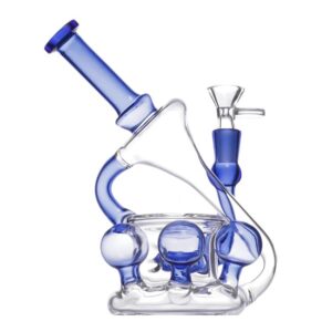 8" BLUE BALLS RECYCLER GLASS WATER PIPE