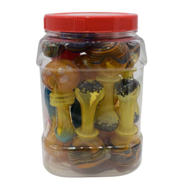 3.5'' GOLD FUMING MIX FANCY HAND PIPE 16CT JAR