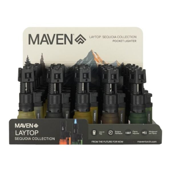 MAVEN LAYTOP SEQUOIA COLLECTION POCKET WIND PROOF TORCH LIGHTER 20CT/ DISPLAY - Image 2