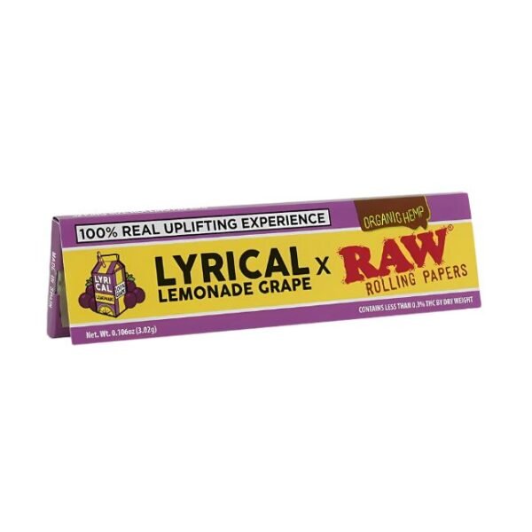 RAW X LYRICAL LEMONADE GRAPE FLAVOR KING SIZE WIDE ORGANIC HEMP PAPERS 32 LEAVES 50CT/ BOX - Image 2